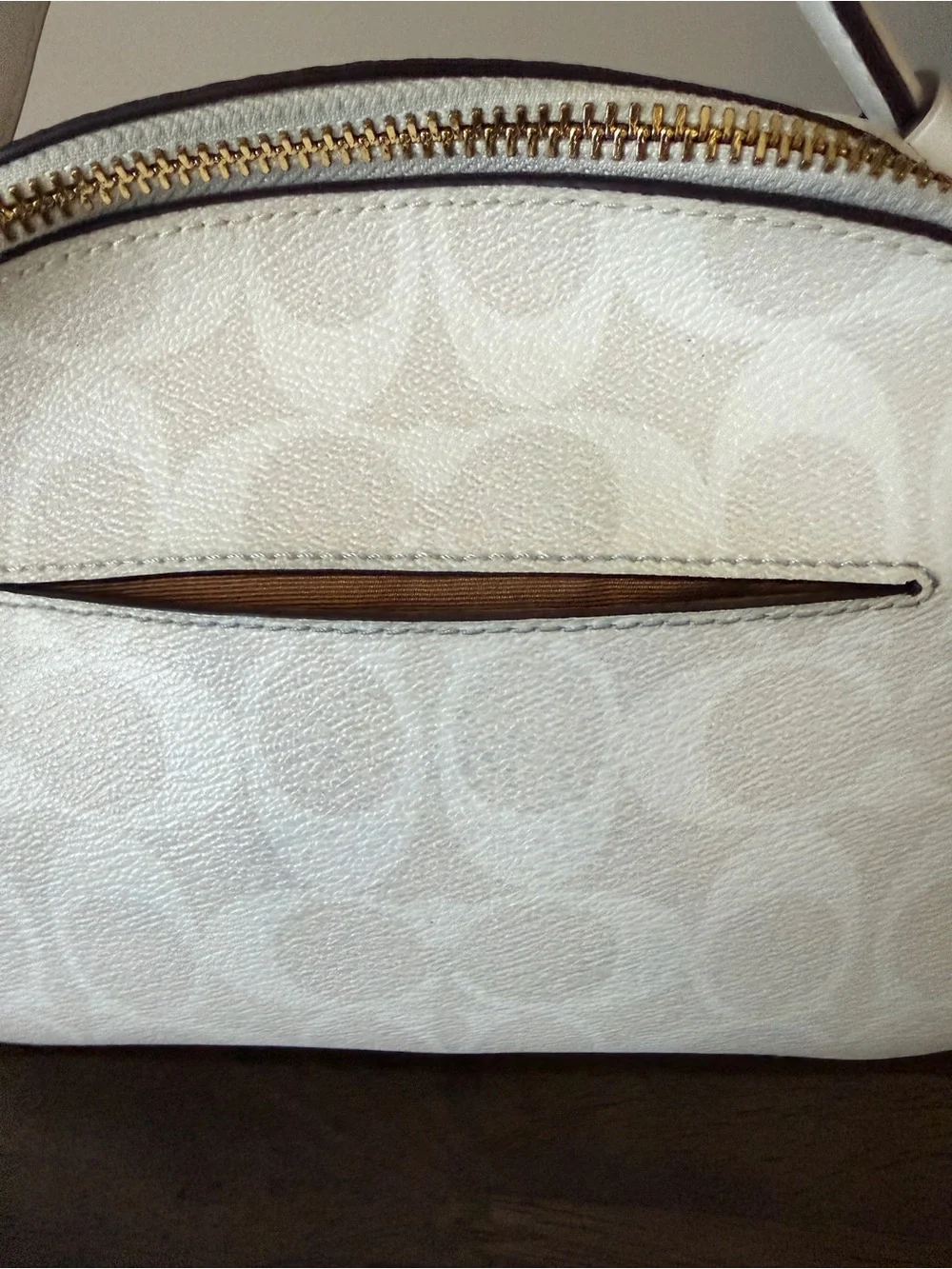 Coach White Signature Dome Satchel with Gold Logo